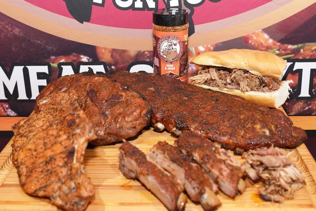 A variety of BBQ pork with Pork and More Seasoning from Cattleman's Brand Seasoning